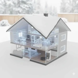 Visual representation of a self-emptying robot vacuum mapping multiple floors of a typical Canadian detached house.