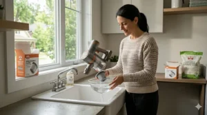 A user rinsing a washable filter from a cordless vacuum under $200, emphasizing low maintenance costs for budget-conscious Canadians.