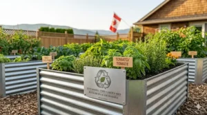 Compact metal raised garden beds utilized for urban vegetable gardening on a Toronto-style condo balcony.