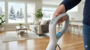 Illustration of steam mop controls with English and French (Français) labels, ideal for the Canadian market.