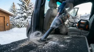 Alt text for image 3: A compact car vacuum designed to operate efficiently in freezing Canadian winter temperatures.
