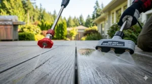 Illustration of a 40-degree fan nozzle tip, the best pressure washer attachment for composite deck safety.