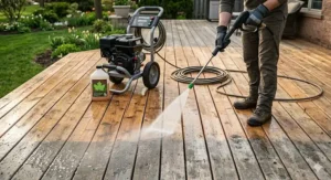 Comparison of DIY spring deck restoration versus hiring a Canadian pressure washing professional.