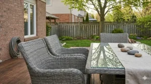 Alt text for image 4: Comparison chart mapping out pressure washer settings for different patio furniture materials common in Canadian backyards.