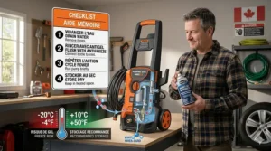 Illustration of how to winterize an electric pressure washer under 300 to protect against Canadian freezing temperatures.
