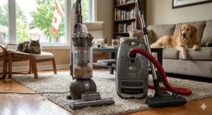 A performance chart comparing the suction power consistency of bagless vs bagged vacuums as heavy pet hair accumulates over time.