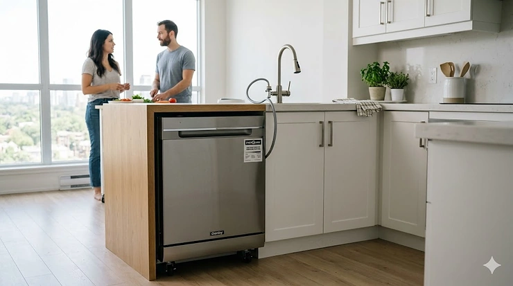 Sleek stainless steel rolling unit, rated as a be