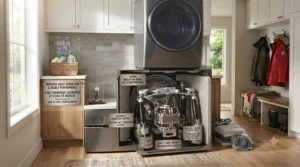 Bilingual English and French control guide for an extra large capacity washer designed for the Canadian market.