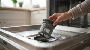 Maintaining a clean dishwasher filter to ensure optimal performance and energy savings.