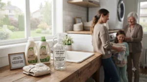 Eco-friendly steam washer for allergies reducing chemical detergent use for sensitive skin in a modern home.