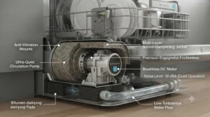 Icon representing the silent, noise-reduction technology of modern smart dishwashers.