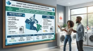 A summary guide displaying provincial energy rebate programs for purchasing the most energy efficient electric dryer in Canada.