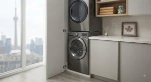 A compact smart high-efficiency washer perfectly suited for a small Canadian apartment or condo.