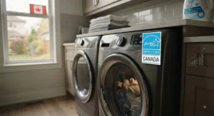 An Energy Star certified washing machine, ideal for cold water washing to lower electricity bills in Canada.