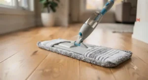 Spray function on a cheap flat mop ideal for quick cleanups across Canadian living spaces.
