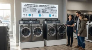Eco-friendly wash cycle settings on a modern washer dryer brand Canada appliance