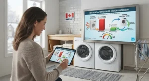 Comparison chart illustrating energy consumption between heat pump and traditional vented dryers