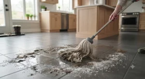 Heavy-duty string mops for kitchen floors cleaning up mud and winter salt tracking.