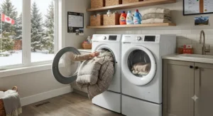 Comparison display showcasing features of a reliable washer dryer brand Canada selection