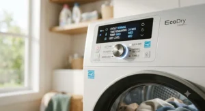 Close-up of the digital control panel on a top-rated best ventless dryer showing cycle options
