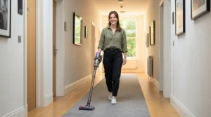 flat mop vs spin mop for small apartments demonstrating lightweight handling in a hallway