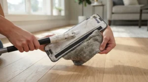 Removing the washable microfibre pad from a microfibre spray mop for hardwood floors after cleaning