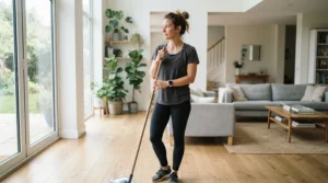 Spring cleaning a Calgary family home with a reliable sponge mop for tile grout.