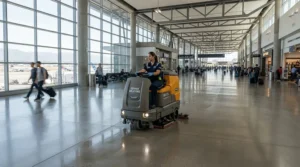 A large sponge mop for vinyl flooring cleaning an open-concept living space.
