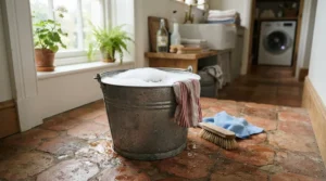 Traditional bucket setup contrasted in spray mop vs traditional mop for daily cleaning scenarios.