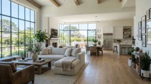 An open-concept living area demonstrating spray mop vs traditional mop for daily cleaning efficiency.